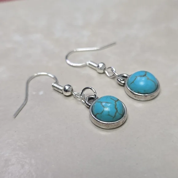 925 Silver Hook Turquoise and Silver Dangle Earrings - Picture 4 of 15